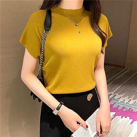 Yellow High Neck Knit Top