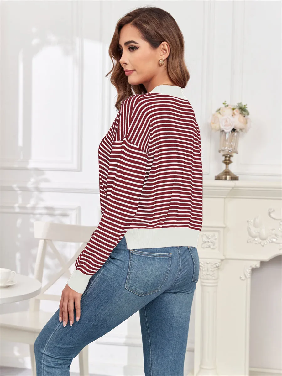 ZAFUL Womens Sweater Cute Tops - Crewneck Striped Long Sleeve Sweatshirt Teacher Outfits