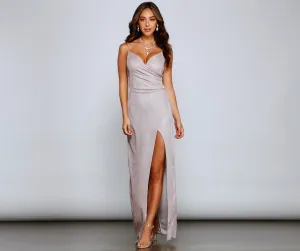 Zenni Formal High Charming Slit Glitter Dress
