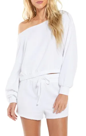 Zoe Off Shoulder Sweatshirt in White by Z Supply